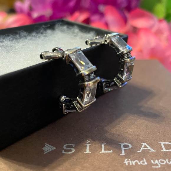 Silpada C1956 RARE Cubic Zirconia Omega Clip on Sterling Silver Earrings - Picture 7 of 16